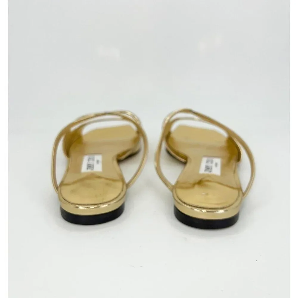 JIMMY CHOO Anise Gold Square Open Toe Flat Strappy Slip-On Sandals Size EU36 - Picture 5 of 10